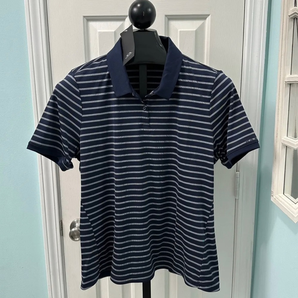 NWT Oakley Women’s Size XL Enjoy Striped Navy Short Sleeve Golf Polo